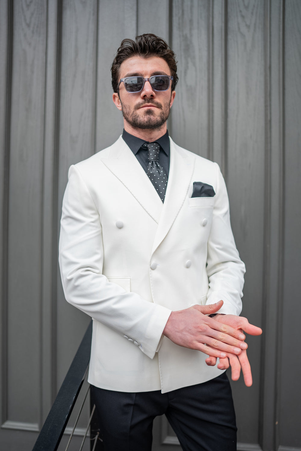 XAYWEAR™ Ivory Double-Breasted Tuxedo Jacket XR397