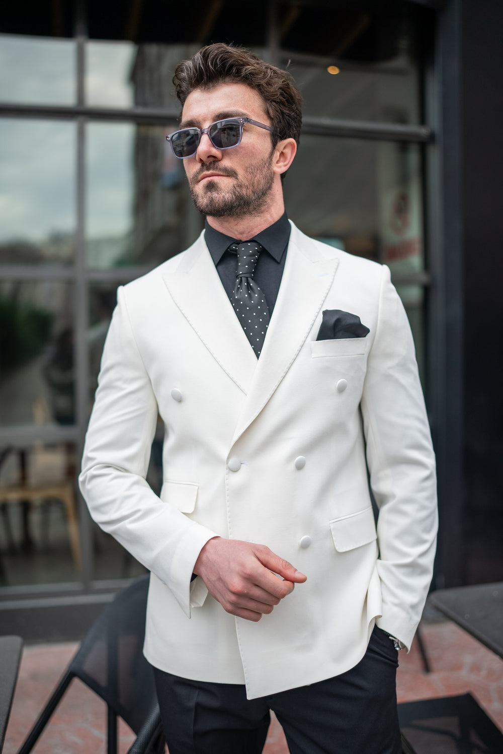 XAYWEAR™ Ivory Double-Breasted Tuxedo Jacket XR397