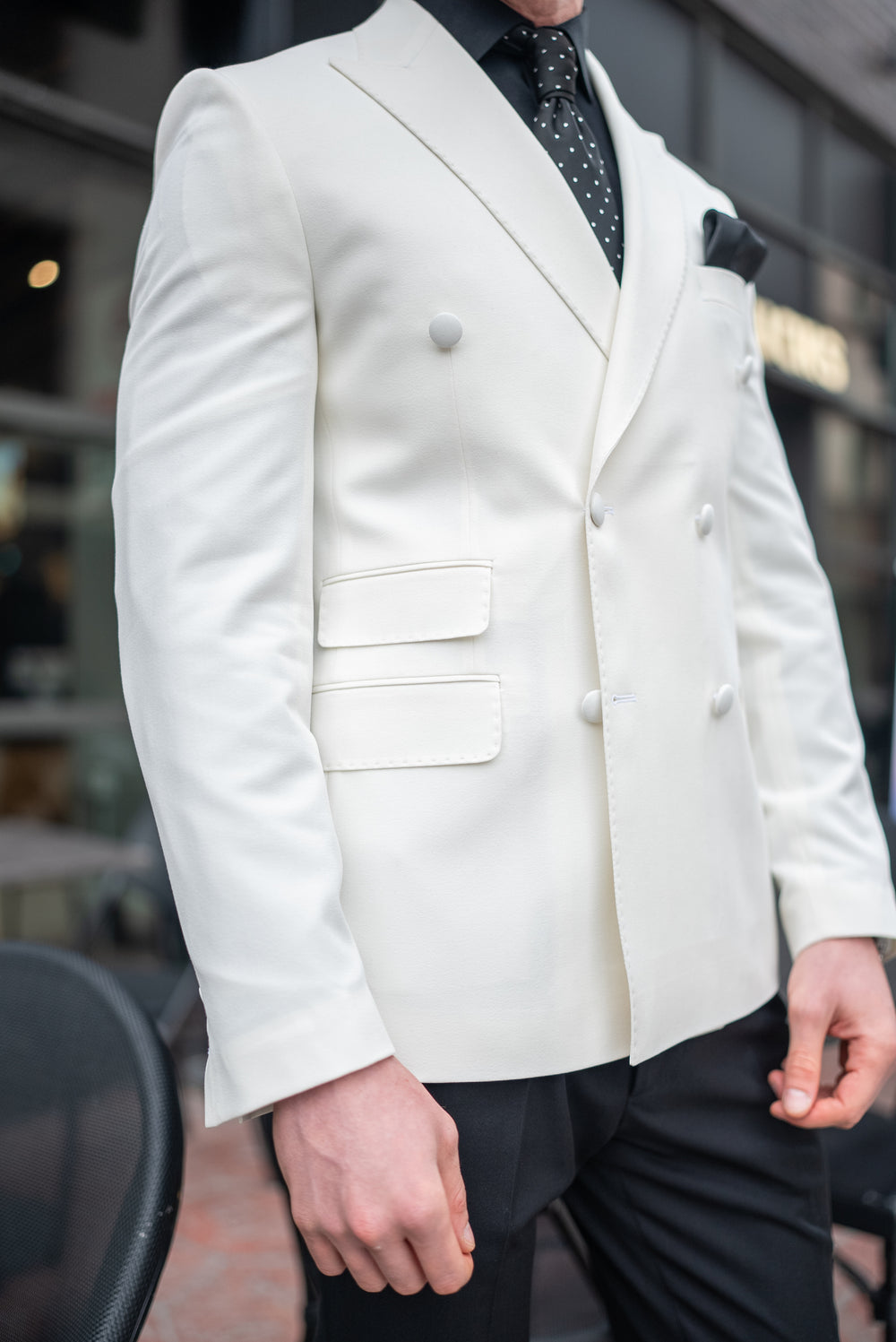 XAYWEAR™ Ivory Double-Breasted Tuxedo Jacket XR397