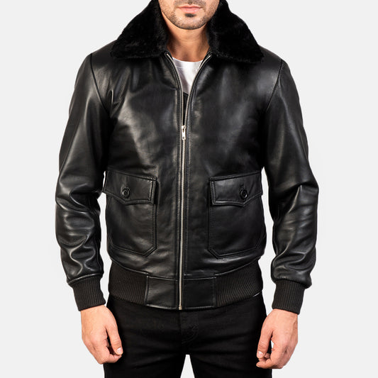 XAYWEAR™ Airin G-1 Black Leather Bomber Jacket XY03