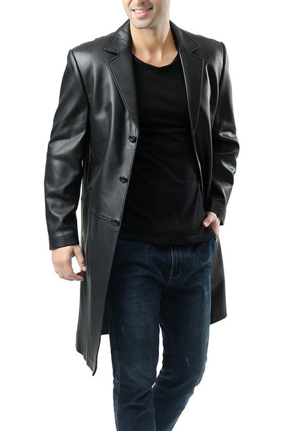 XAYWEAR™ Men's Classic New Zealand Lambskin Leather Long Walking Coat XY23