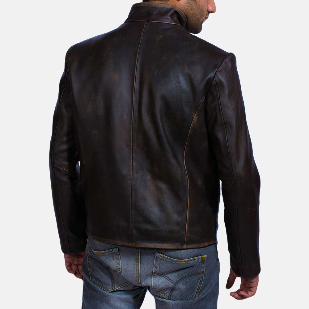 XAYWEAR™ Vintage Mandarin Collar Leather Jacket XY06