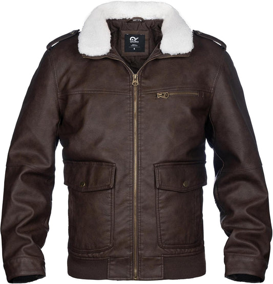 XAYWEAR™ Men’s Brown Aviator Faux Leather Jacket XY25