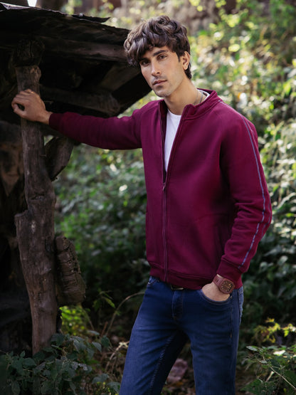 XAYWEAR™ Men's Maroon Zip-Up Fleece Jacket – Mock Neck Design XY27