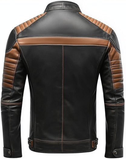 XAYWEAR™ Men's Leather Jacket Black Brown Contrast Biker Zipper XY11