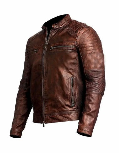 XAYWEAR™ Men's Brown Cafe Racer Sheepskin Leather Jacket XY18