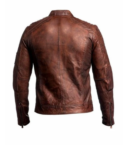 XAYWEAR™ Men's Brown Cafe Racer Sheepskin Leather Jacket XY18