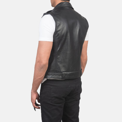 XAYWEAR™ Men's Sullivan Black Leather Biker Vest XY21