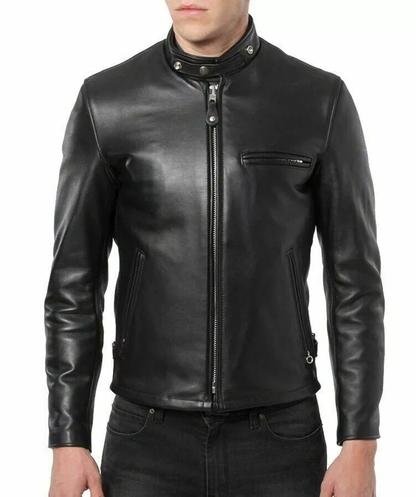 XAYWEAR™ Men's Black Leather Biker Jacket – Classic Café Racer Style  XY54