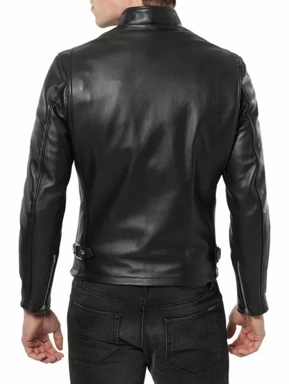 XAYWEAR™ Men's Black Leather Biker Jacket – Classic Café Racer Style  XY54