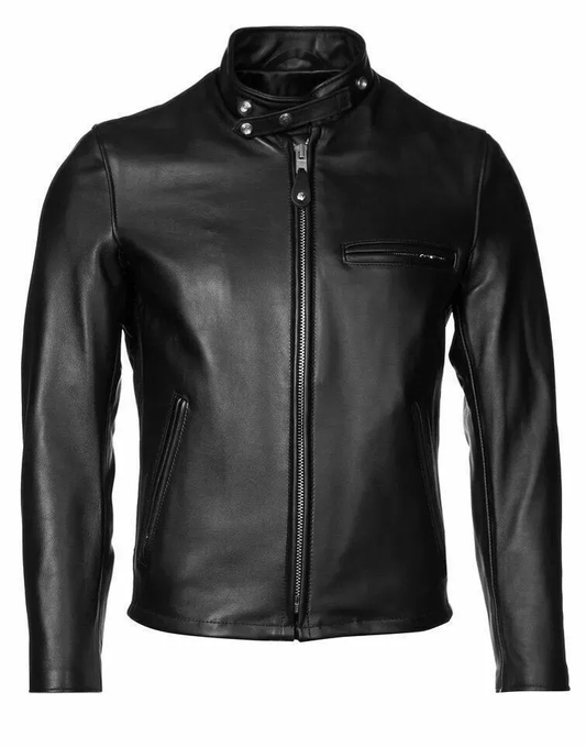 XAYWEAR™ Men's Black Leather Biker Jacket – Classic Café Racer Style  XY54