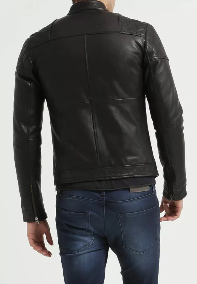 XAYWEAR™ Men's Black Leather Jacket Soft Lambskin Motorcycle Cafe Racer   XY53