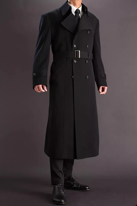 XAYWEAR™ Men's  Black Long Double Breasted German Coat Trench XY30