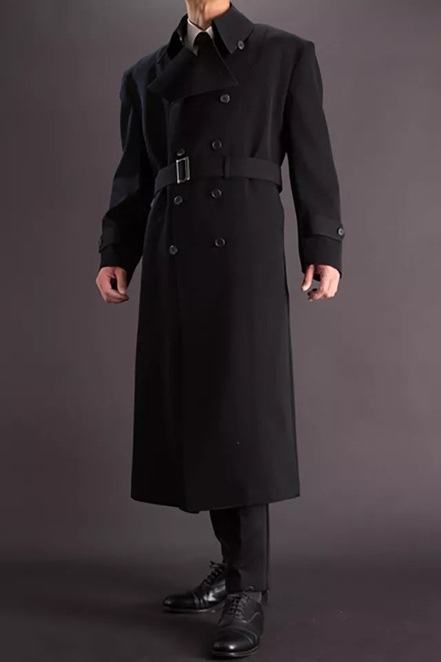 XAYWEAR™ Men's  Black Long Double Breasted German Coat Trench XY30