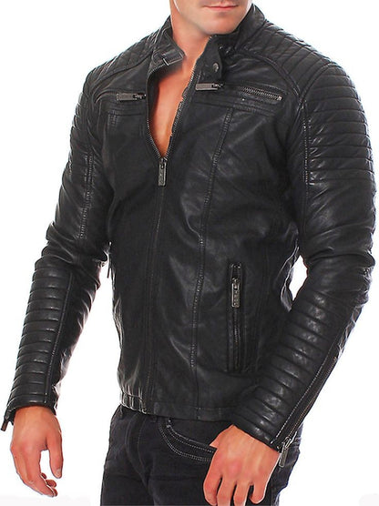 XAYWEAR™ Men's Black Quilted Leather Biker Jacket  XY48