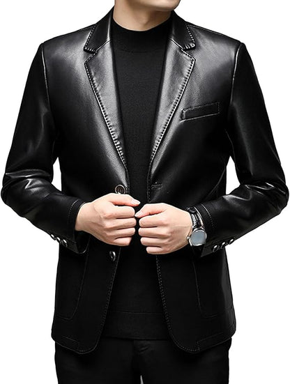 XAYWEAR™ Men's Buttoned Classic Collar Leather Blazer - 2 Button Slim XY28