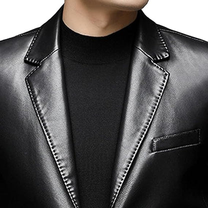 XAYWEAR™ Men's Buttoned Classic Collar Leather Blazer - 2 Button Slim XY28