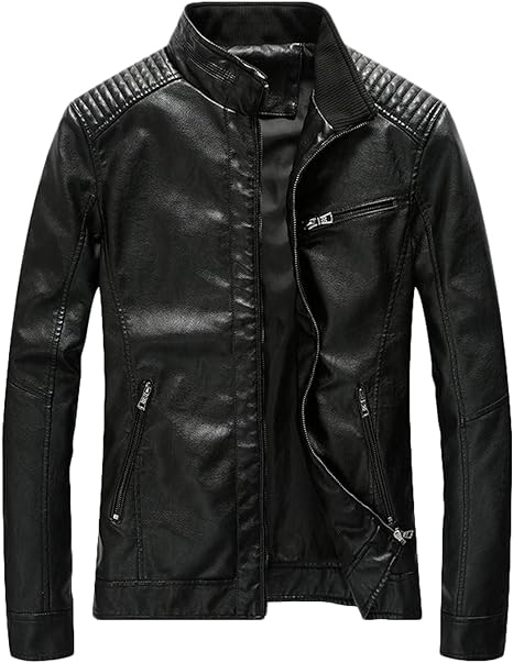 XAYWEAR™ Men's Casual Zip-Up Slim Bomber Faux Leather Jacket  XY59