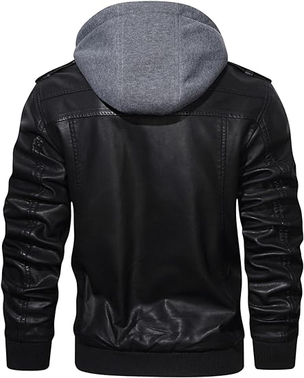 XAYWEAR™ Men's Hooded PU Leather Motorcycle Bomber Jacket  XY60