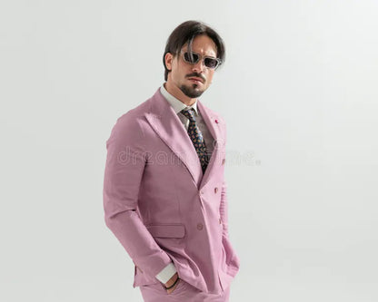 XAYWEAR™ Men's Modern Pink Double-Breasted Suit XY66