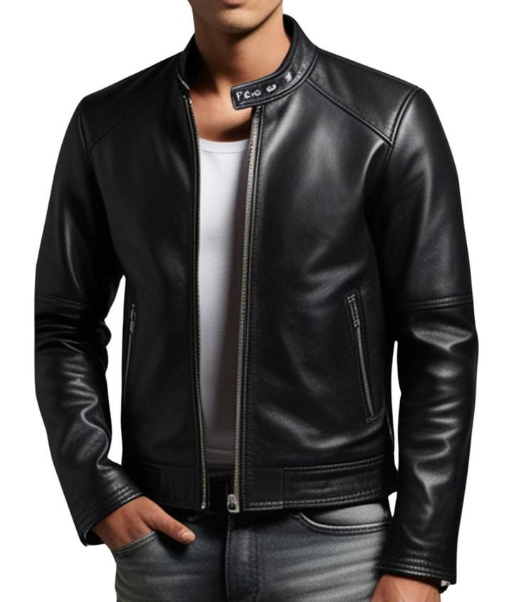 XAYWEAR™ Men's Sleek Black Leather Biker Jacket  XY50