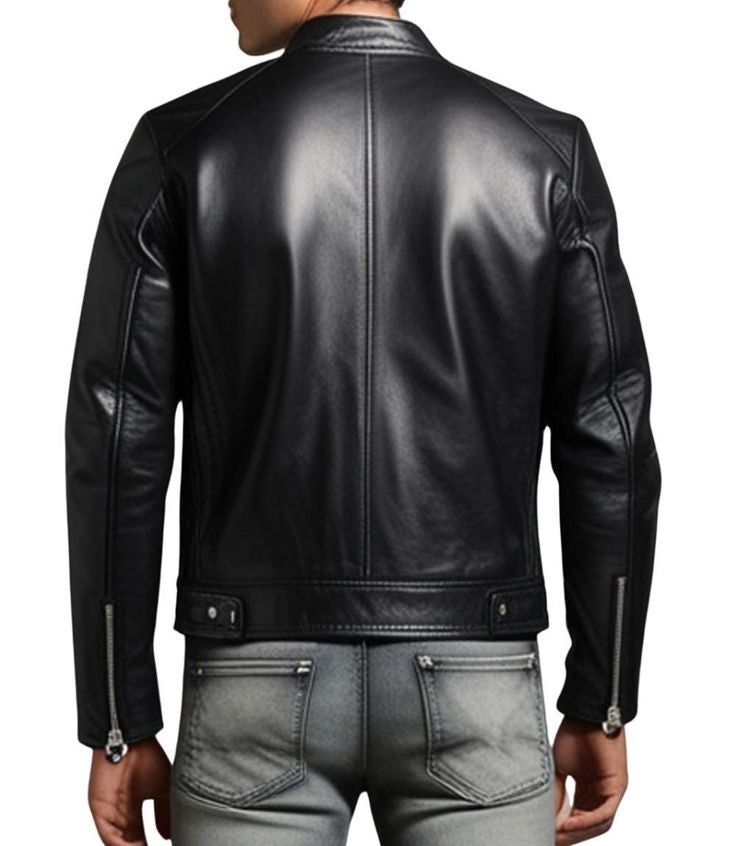 XAYWEAR™ Men's Sleek Black Leather Biker Jacket  XY50