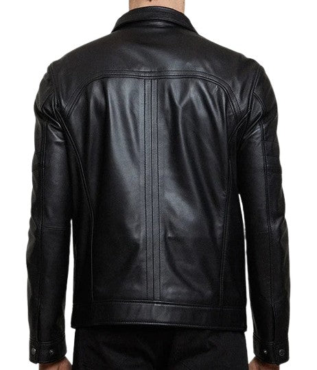 XAYWEAR™  Men's Black Zippered Accents Leather Biker Jacket XY20