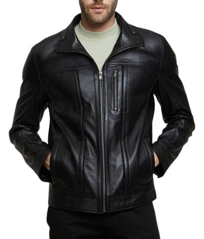 XAYWEAR™  Men's Black Zippered Accents Leather Biker Jacket XY20