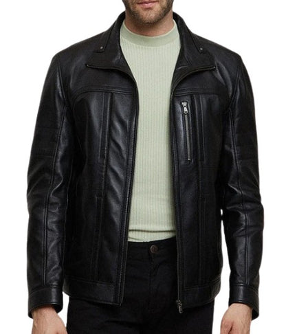 XAYWEAR™  Men's Black Zippered Accents Leather Biker Jacket XY20