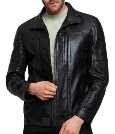 XAYWEAR™  Men's Black Zippered Accents Leather Biker Jacket XY20