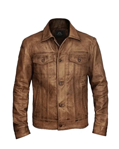 XAYWEAR™ Men Distressed Leather Trucker Vintage Jacket XY01